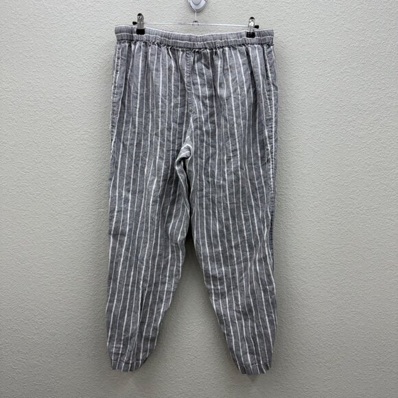 Coldwater Creek Grey Stripe Linen Drawstring Waist Pants w Pockets Womens Large - Picture 6 of 8